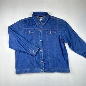 Sag Harbor Sport Denim Jacket Womens L Blue Button Up Cotton Casual Classic